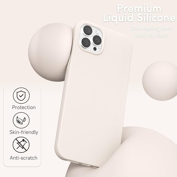 for iPhone 12 Pro Max Case Silicone Compatible with Magsafe Case, Ultra Slim Thin Magnetic Phone Cases Mag Safe, Cute Soft Rubber Gel Matte Wireless Charging Cover for Women, Beige Stone Cream
