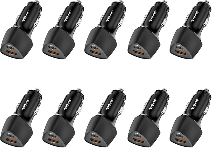 (10pack) SUNDA USB C Fast Car Charger 51W Dual Ports PD/PPS&QC3.0, Cell Phone Automobile Chargers, for Apple Smart-Phones and Android Car Charger, Compatible with iPhone 16/15 Pro/14 Mini/iPhone 13