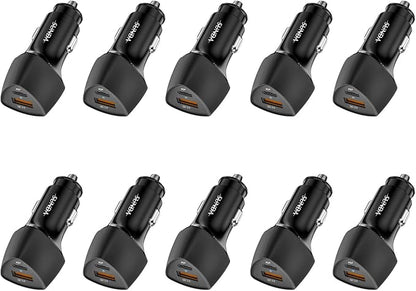 (10pack) SUNDA USB C Fast Car Charger 51W Dual Ports PD/PPS&QC3.0, Cell Phone Automobile Chargers, for Apple Smart-Phones and Android Car Charger, Compatible with iPhone 16/15 Pro/14 Mini/iPhone 13