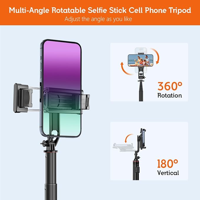 51" Cell Phone Selfie Stick Tripod, with Wireless Remote, Portable, Retractable, Aluminum Alloy, for iPhone, Samsung and Other Smartphones