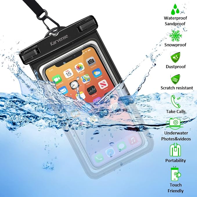 Waterproof Phone Pouch/Case, 2 Pack Waterproof Phone Holder/Bag for iPhone 15 14 13 12 11 Pro Max, Samsung Galaxy, Pixel, Universal Cell Phone Dry Bag for Travel, Beach, Shower, Kayaking, Snorkeling