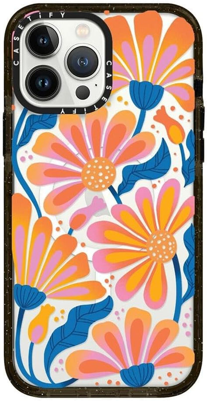 CASETiFY Impact Case for iPhone 13 Pro Max Compatible with Magsafe - Lazy Daisy - Clear Black