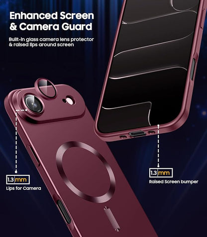 Magnetic for iPhone Air Case, Compatible with MagSafe, Built-in Camera Lens Protector, Slim Thin Soft Silicone Bumper Shockproof Metallic Luster Phone Case for iPhone 17 Air (Burgundy Red)