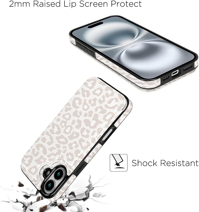 uCOLOR for iPhone 17 Wallet Case with Card Holder PU Leather RFID Blocking Design iPhone 17 flip case for Women Men Magnetic Clasp Kickstand Design 6.3 inch (Beige Leopard)