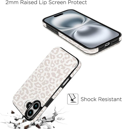 uCOLOR for iPhone 17 Wallet Case with Card Holder PU Leather RFID Blocking Design iPhone 17 flip case for Women Men Magnetic Clasp Kickstand Design 6.3 inch (Beige Leopard)