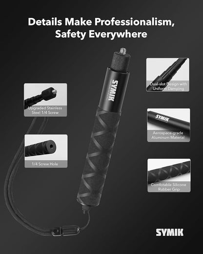 SYMIK Invisible Selfie Stick for Insta360 (70 cm/27.6 in), Aluminum Alloy Extension Stick Portable Extendable Monopod Pole with 1/4'' Screw and Wrist Strap for Insta 360 X5 X4 Air X3 ONE X2 Osmo 360