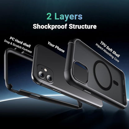 jaroco Magnetic for iPhone 11 Case, [Compatible with MagSafe][Military Grade Drop Protection][Heavy Duty Protection][Non-Slip][Shockproof] 2-Layer Durable Bumper Phone Case 6.1''-Black