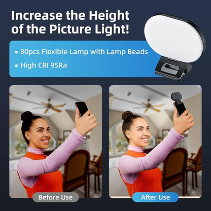 Selfie Light Clip-Must-Have for Influencers 3 Light Modes Side-Emitting Protects Eyes Fill Light for Phone, iPad & Laptop Rechargeable for iPhone&Android for Video Recording TikTok&Vlogging (Black)