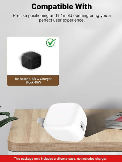 Silicone Protective Case for Belkin 45W USB C Charger Block, Full-Body Protective Cover with Precise Cutouts, Shockproof Dustproof Charging Protector Sleeve & Scratch-Resistant Sleeve (White)