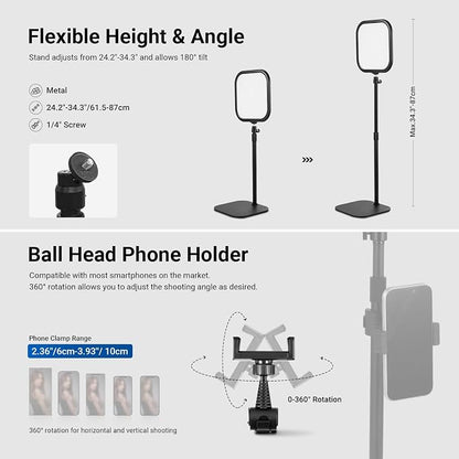 NEEWER Basics 2 Pack 10.8" Video Conference Lighting with Desk Stands/Phone Holders, 15W Bi Color Edge Lit Full Screen Light CRI95+ for Computer Laptop Webcam Zoom Calls Streaming Recording, L220