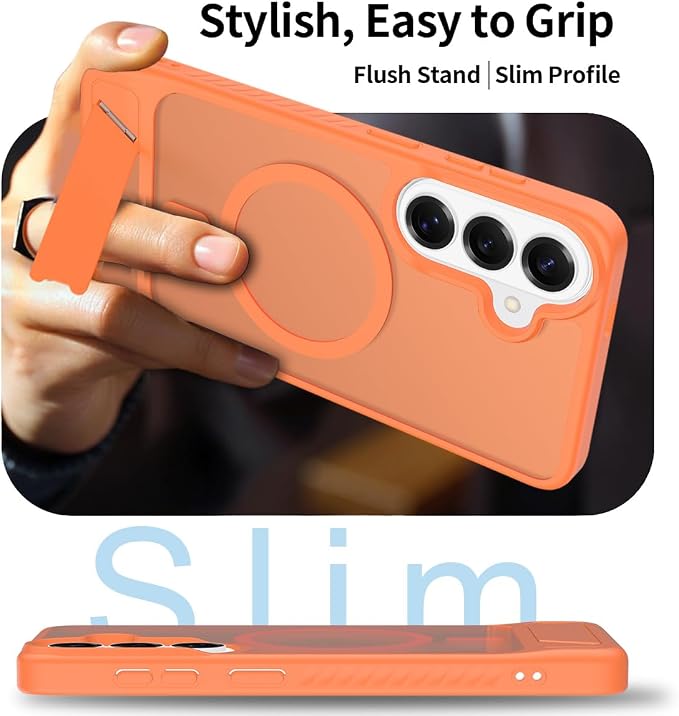 RMOCR for Samsung Galaxy S26+ Plus Case with Screen Protector+Lanyard Wrist Strap,Magnetic Translucent Matte Rugged Slim Phone Cover Built in Invisible Kickstand [Fit for MagSafe],2026 Orange