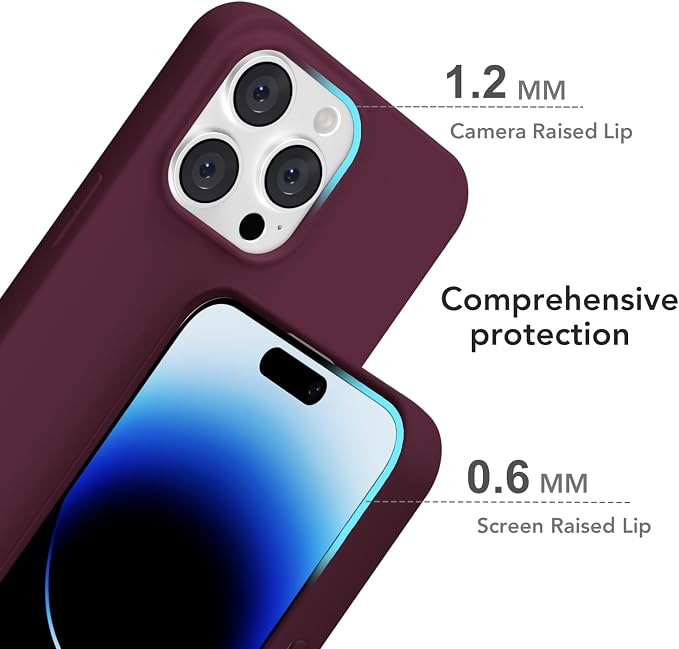 for iPhone 14 Pro Case Silicone Compatible with Magsafe Case, Ultra Slim Thin Magnetic Phone Cases Mag Safe, Cute Soft Rubber Gel Matte Plain Wireless Charging Cover for Women, Burgundy Maroon