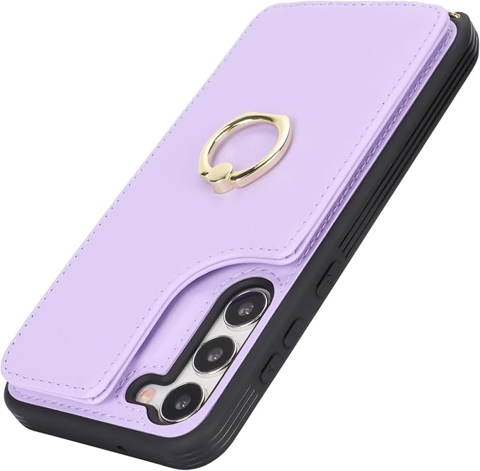 Lipvina for Samsung Galaxy S22 Case with Card Holder and Strap for Women,Crossbody Lanyard,RFID Blocking,Ring Stand,Snap Clasp,Phone Wallet Cases 6.1 inch(Purple)