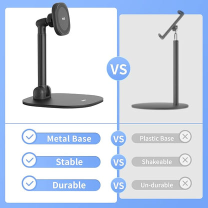 VRIG Magnetic Desk Phone Stand for Office/Home, 360°Rotation Phone Holder with Magnetic Ring Height&Tilt, Adjustable Cell Phone Stand for iPhone 16 15 14 13 12 and More/Android
