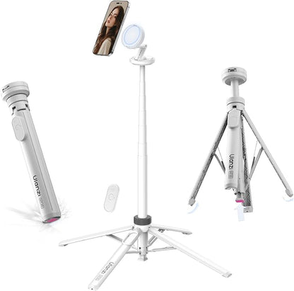 ULANZI Automatic Phone Tripod, MT85 Auto-Open Tripod with Enhanced 4-Leg, 60'' Selfie Stick Extendable Phone Stand, for Content Creation/Vlog, Compatible with iPhone 17/16/15/14/13/12, White