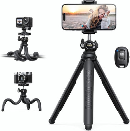 Lamicall Tripod for iPhone - [Ultra-Stable] Aluminium Phone Tripod with Wireless Remote, Flexible Camera Tripod Stand Cold Shoe for Video Recording Selfie for iPhone Samsung GoPro DSLR Digital Camera