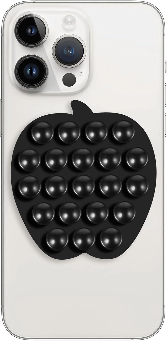 Suction Cup Phone Mount, Phone Accessories Hands-Free Strong Grip Holder for Selfies and Videos, Sticky Grip Mirror Shower Phone Holder(Apple Shaped, Black)