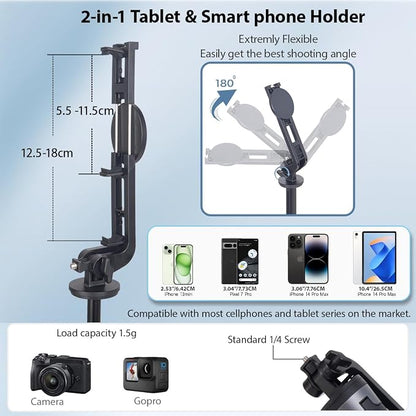 Koolehaoda 64" Magnetic Selfie Stick Phone Tripod with Wireless Remote, Compatible with MagSafe, Portable 5 in 1 Phone Tripod Fit for iPhone 15/14/13 Pro Max Gopro Android Camera & Tablet