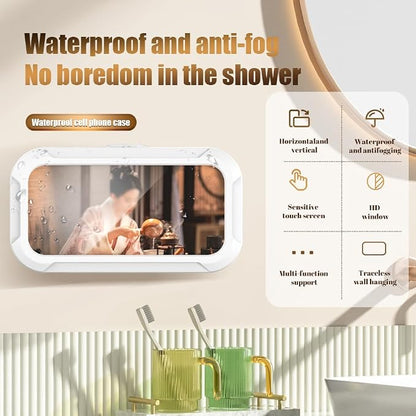 360° Rotatable Retractable Adjustable Shower Phone Case Holder,Pack of 2，Anti-fog HD & sensitive screen ,Wall Mounted Phone Holder for Bathroom Mirror Bathtub Kitchen, for 4-7" Phones, White+Pink