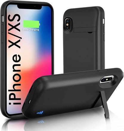 Battery Case for iPhone X/XS, Real 8500mAh Protective Charging Case with Kickstand Ultra-Slim Rechargeable Extended Battery Charger Cover - 5.8 inch Black