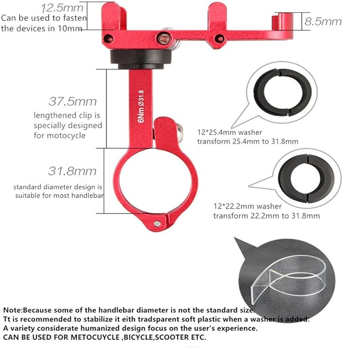 GUB Bicycle & Motorcycle Phone Mount - Aluminum Bike Phone Holder with 360°Rotation Adjustable Handlebar Phone Holder Compatible with iPhone Xs XR 8 Plus,Compatible with Samsung S9 (Plus 6 Black-RED)