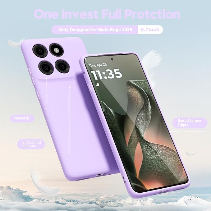 oakxco for Motorola Moto Edge 2025 Phone Case Liquid Silicone, Thin Slim Soft Rubber Gel TPU Plain Protective Simple Cover for Women Girl Cute, Matte Solid Color Aesthetic, Purple Lavender