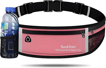 SooGree Men Women Running Belt Fanny Pack,Reflective Workout Sport Waist Pack Bag,Running Phone Holder Belt with Water Bottle Holder, Ideal for Running,Walking,Cycling,Gym Workouts (GSP8803-Pink)