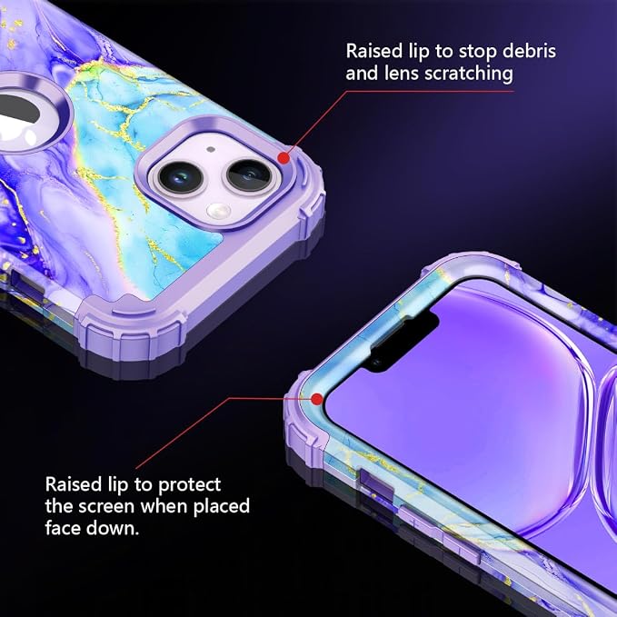 Casetego for iPhone 13 Case,iPhone 14 Case,Three Layer Heavy Duty Sturdy Shockproof Protection Full Rugged Hard PC+Soft TPU Bumper Protective Girls Case for Apple iPhone 13/14 6.1 inch,Cobalt Violet