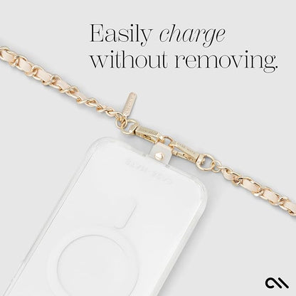 Case-Mate Crossbody Phone Lanyard [Works with All Phones] Hands-Free Strap - Leather Cell Phone Charm - Neck Chain Holder for iPhone 17 Pro Max /16 Pro Max /15/14/13/S26 Ultra - Gold Chain Tan Leather