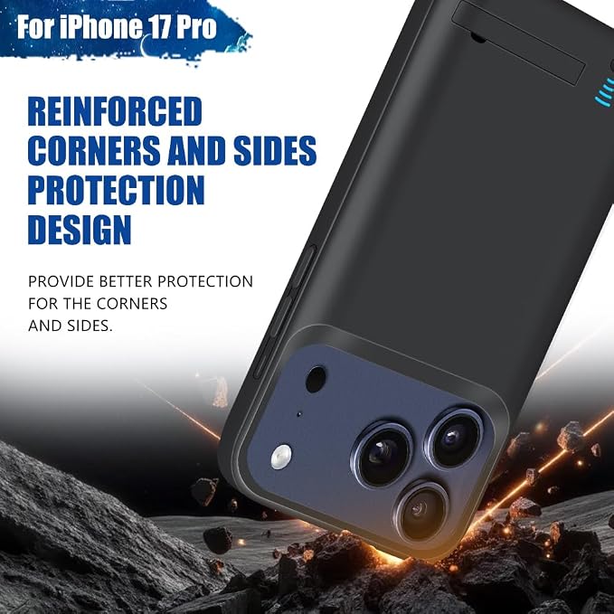 Battery Case for iPhone 17 Pro, 5000mAh Rechargeable Extended Battery Charging/Charger Case, Add 100% Extra Juice (6.3 Inches) Black