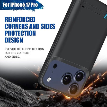 Battery Case for iPhone 17 Pro, 5000mAh Rechargeable Extended Battery Charging/Charger Case, Add 100% Extra Juice (6.3 Inches) Black