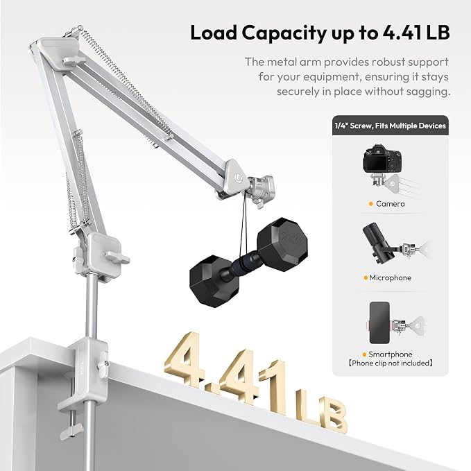 ULANZI TH04 Overhead Camera Mount with Magic Arm and 1/4" Ball Head, 360° Rotatable Camera Desk Mount, Desk Tripod with Uka Quick Release Setup for DSLR Cameras/Webcam/iPhone/Ring Light/Microphone