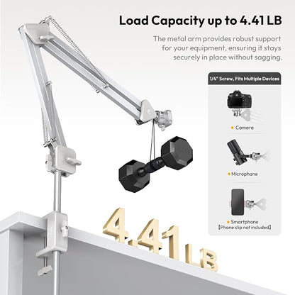 ULANZI TH04 Overhead Camera Mount with Magic Arm and 1/4" Ball Head, 360° Rotatable Camera Desk Mount, Desk Tripod with Uka Quick Release Setup for DSLR Cameras/Webcam/iPhone/Ring Light/Microphone