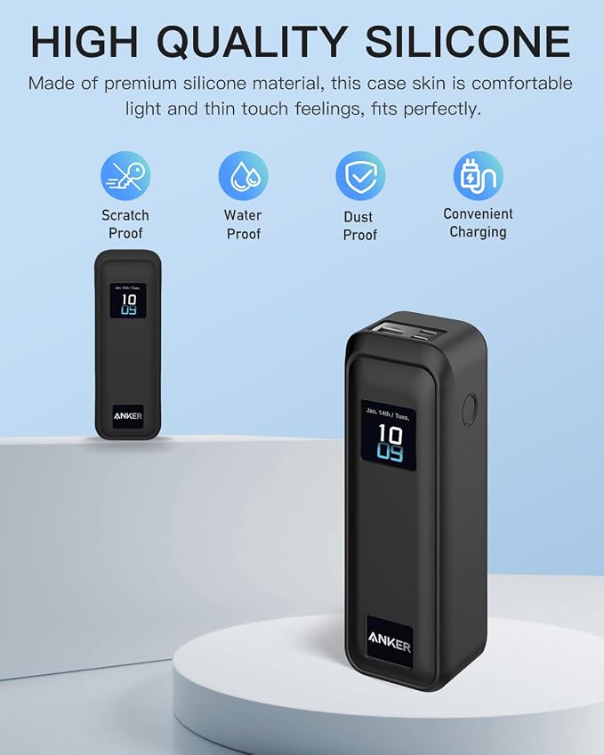 Silicone Case for Anker Prime Power Bank 220W 100mAh,Soft Silicone Protective Cover for Anker Prime Power Bank,Shockproof,Fall-Resistant,Black