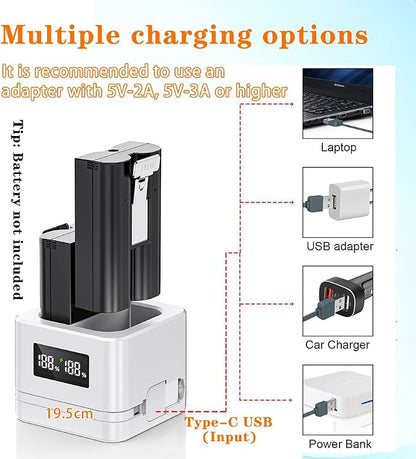 2 Pack Upgraded,Ring Batteries Charger,A Charger Compatible with Ring Batteries,LED Digital Display,Dual Charging,for Ring Doorbell Camera 2/3/4,3Plus,Ring Spotlight Camera and Stick Up Cam