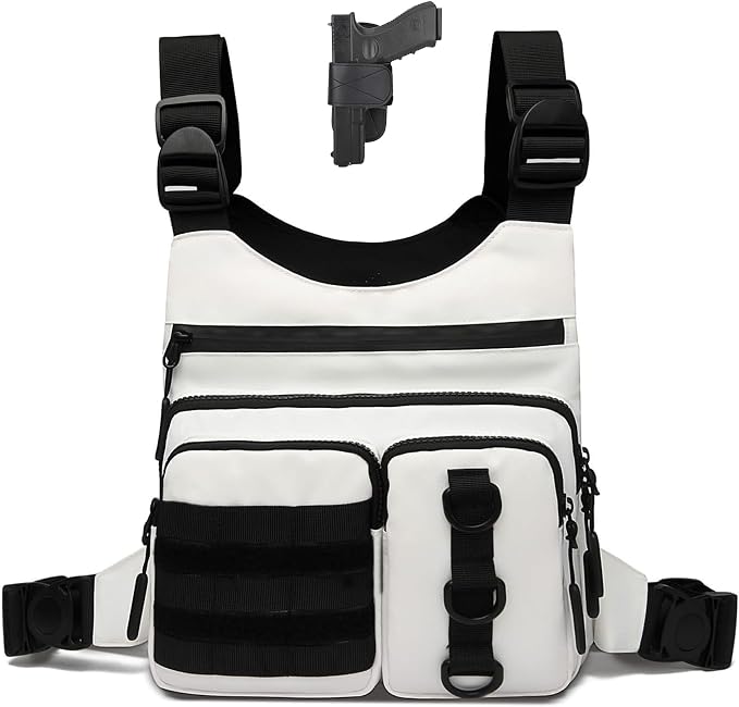 Criuage Outdoor Chest Bag for Men, Lightweight Running Vest with Water Bottle Pocket, EDC Chest Pack for Hiking, Cycling