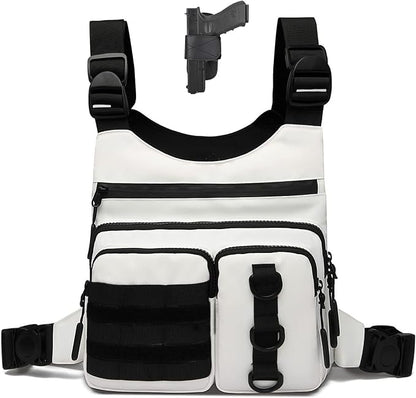 Criuage Outdoor Chest Bag for Men, Lightweight Running Vest with Water Bottle Pocket, EDC Chest Pack for Hiking, Cycling