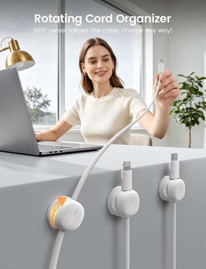 Lamicall 6 Pack Magnetic Cable Clips, 360° Rotating Cord Organizer Cable Management, No Residue Adhesive Phone Charger Cord Holder for Desk Nightstand Wall Car, Office Home Dorm Room Accessories