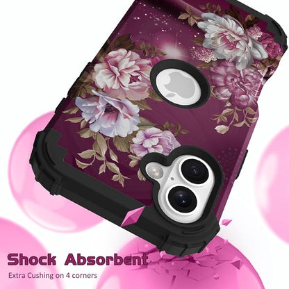 Hocase for iPhone 17 Case 6.3", Heavy Duty Shockproof Protection Soft Silicone Rubber+Hard Plastic Bumpers Hybrid Protective Case for iPhone 17 2025 - Royal Purple Flowers