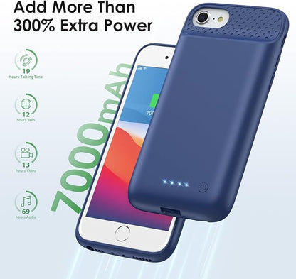 Battery Case for iPhone 8/7/6s/6/SE (2022/2020),[2025 Upgraded] 7000mAh Ultra-Slim Portable Extended Charger Cover for iPhone 8/7/6s/6/SE (2022/2020) Charging Case (4.7 Inch)-Blue