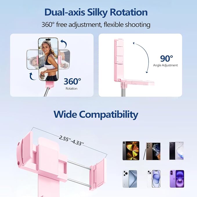 yAyusi Extendable Mini Selfie Stick for iPhone, Pocket Size Portable Selfie Stick with Remote, Compact Phone Selfie Sticks with Phone Holder for Content Creation/Vlog/Video Record/Live Stream (Pink)