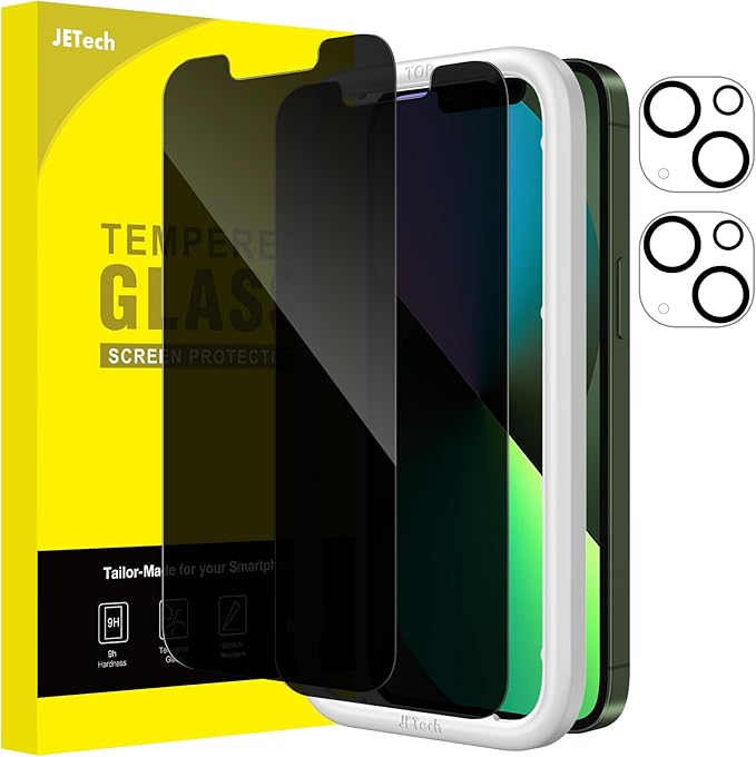 JETech Privacy Screen Protector for iPhone 13 mini 5.4-Inch with Camera Lens Protector, Anti-Spy Tempered Glass Film, Easy Installation Tool, 2-Pack Each