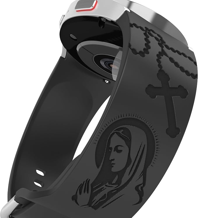 Virgin Mary Lady of Guadalupe Band Compatible with Samsung Galaxy Watch Laser Engraved Silicone 20mm Strap 7/6/5/4 40mm 44mm/Watch 6 Classic Watch 4 46mm 42mm Jesus God Wristband Religious (Black)