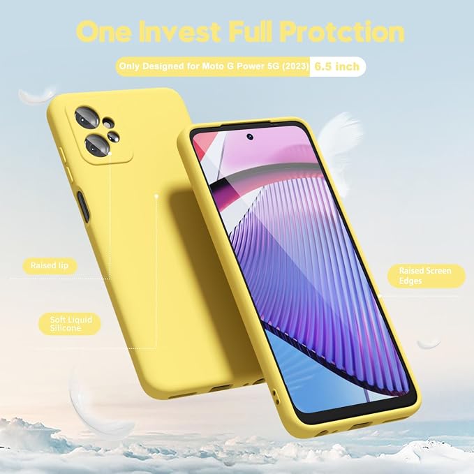 oakxco for Motorola Moto G Power 5G 2023 Phone Case Liquid Silicone, Thin Slim Soft Rubber Gel TPU Plain Simple Cover for Women Girl Cute, Matte Solid Color, Yellow