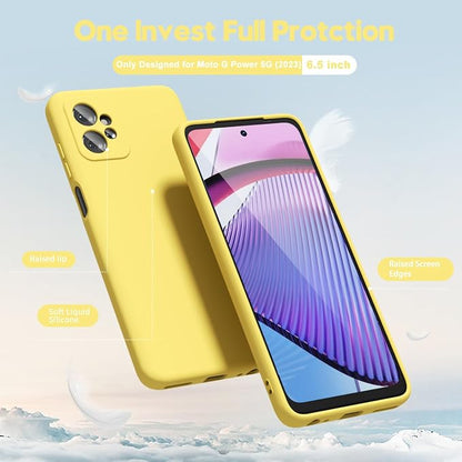 oakxco for Motorola Moto G Power 5G 2023 Phone Case Liquid Silicone, Thin Slim Soft Rubber Gel TPU Plain Simple Cover for Women Girl Cute, Matte Solid Color, Yellow