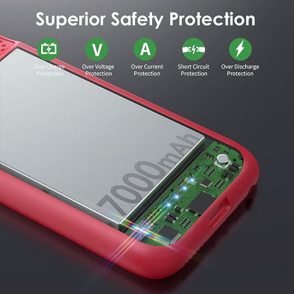 Battery Case for iPhone 8/7/6s/6/SE (2022/2020),[2025 Upgraded] 7000mAh Ultra-Slim Portable Extended Charger Cover for iPhone 8/7/6s/6/SE (2022/2020) Charging Case (4.7 Inch)-Red
