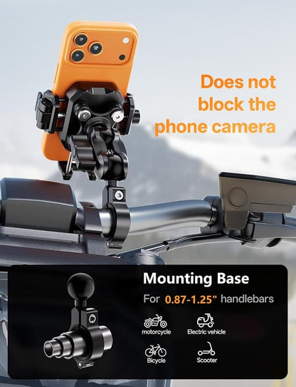 Kewig Motorcycle Phone Mount with Vibration Dampener [Anti-Theft] [Camera Friendly] Bike Phone Holder Handlebar Cradle for Bicycle Scooter ATV, Adjustable Size Fit for 5.4-7.2" Cellphone