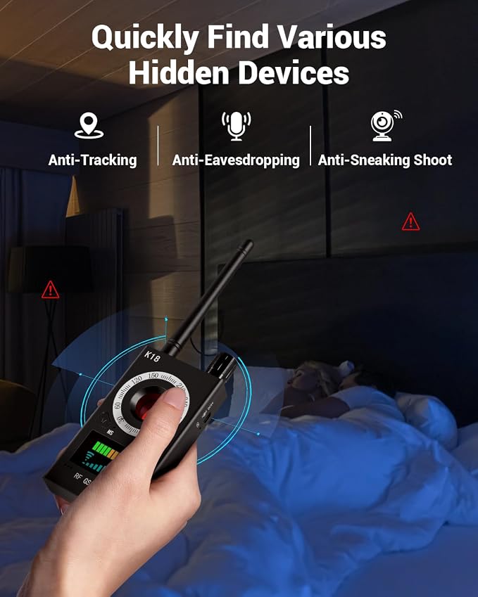 Hidden Camera Detectors, Anti Spy Camera Finder, GPS Tracker Detector, Hidden Devices Detector for Airbnb, Hotels, Bathroom, Home, Office (Black)