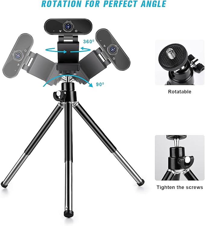 Mini Tripod for Webcam and Phone, Metal Extendable Webcam Stand with Phone Holder, Tripod for Webcam