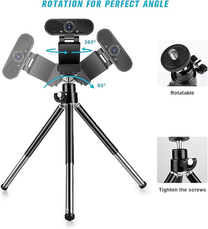 Mini Tripod for Webcam and Phone, Metal Extendable Webcam Stand with Phone Holder, Tripod for Webcam